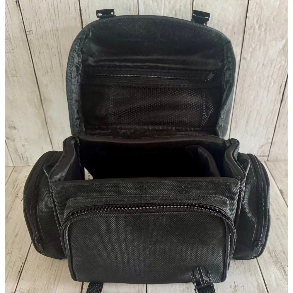 Black Ambico Padded Camera Bag Case with Buckle Closure and Multiple Pockets